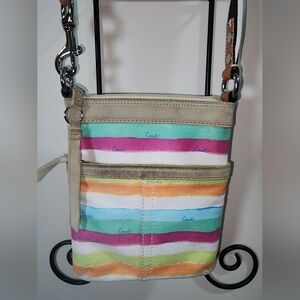 Coach Hampton Watercolor Rainbow Stripe Leather Suede Signature Crossbody Purse